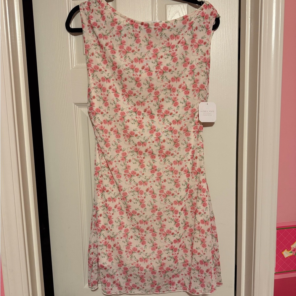Altar'd State Pink Floral Asymmetrical Dress